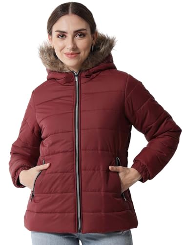 Image of KOTTY Women's Full Sleeve Zipper Fur Hooded Neck Puffer Jacket