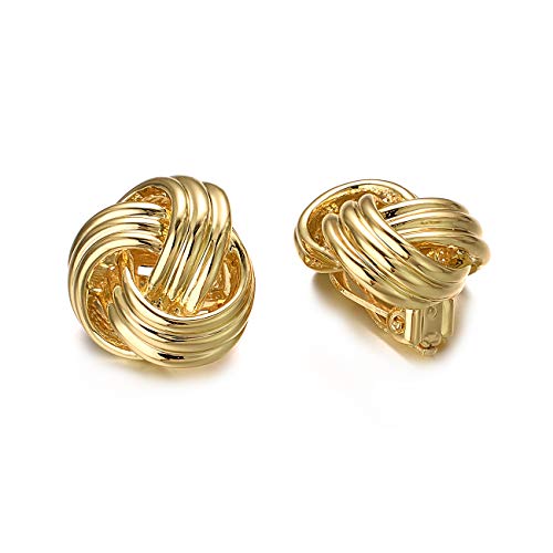 Vogem Love Knot Clip On Earrings For Women Fashion Sparkly 18K Gold Plated Bride Knot Earrings For Non Pierced Ears #TOP2