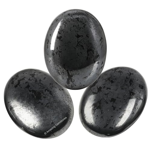 Image of Amazing Gemstone Hematite Crystals and Healing Stones - Large Palm Stone Crystals Piedra - Crystal for Good Luck, Balanced Positive Energy, Meditation - Unique Stocking Stuffers Gifts for Women, Men
