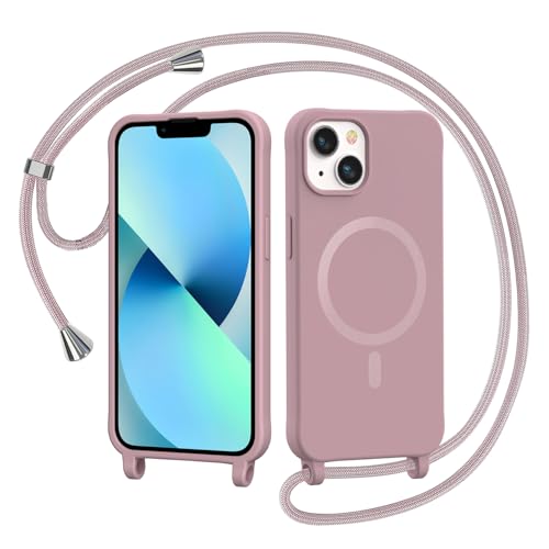 AOMYKE iPhone 13/14 Hülle mit verstellbarem Umhängeband – MagSafe-kompatibel, wasserabweisendes TPU