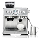 RBFGYIOP Macchina da caffè espresso semiautomatica con macinacaffè integrato - 20 bar di pressione - 30 livelli di macinatura - serbatoio 2,8L - montalatte a vapore per cappuccino e latte - acciaio