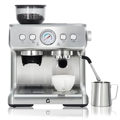 Fuhomtre Semi Automatic Espresso Machine 20 Bar, Italian Coffee Maker with Milk Frother Steam Wand, Compact Stainless Steel Cappuccino Latte Machine for Home, Silver