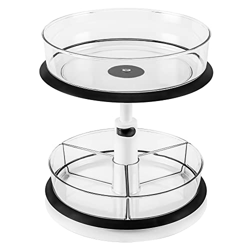 11-Inch Lazy Susan Turntable Organizer, 2 Tier Height Adjustable Spice Rack for Kitchen Cabinet, Countertop, Bathroom, Makeup, Pantry Organization and Storage with 4 Removable Bins
