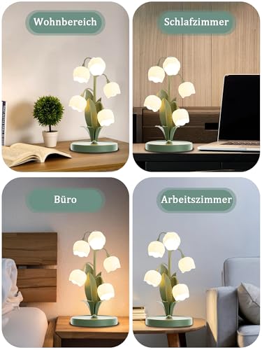 Blume Tischlampe, 5 Lilien Nachttischlampe, Vintage Grüne Tischlampen – Bild 4