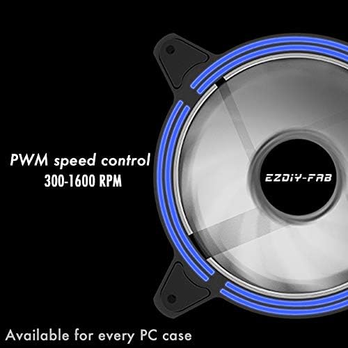 EZDIY-FAB 120mm PWM Blue LED Fan, Dual-Frame LED Case Fan for PC Cases, High Airflow Quiet,CPU Coolers, and Radiators,4-Pin-3-Pack