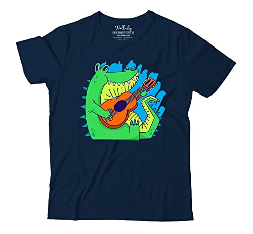 Image of Boys & Girls Cute Alligator Crocodile Playing Guitar 100% Cotton Unisex Kids T-Shirt