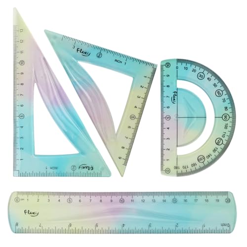 SacJkt Set de Reglas Flexibles, Juego Geométrico, 4 Piezas