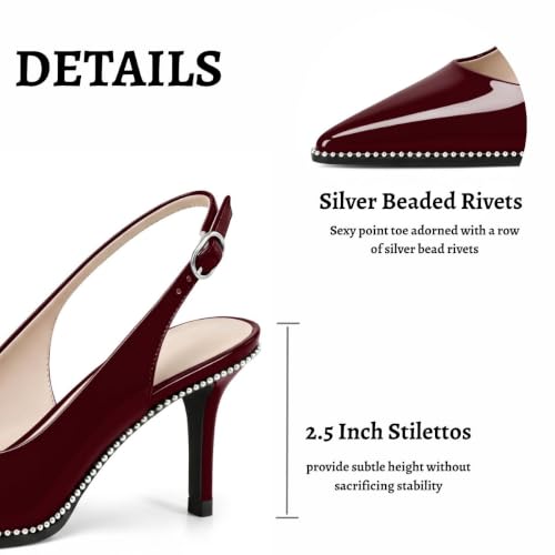 Image of YODEKS Slingback Heels for Women Pointy Toe Beaded Heels Close Toe Kitten Heel Pumps 2.5 Inch Stiletto Pumps Wedding Party Dressy Shoes
