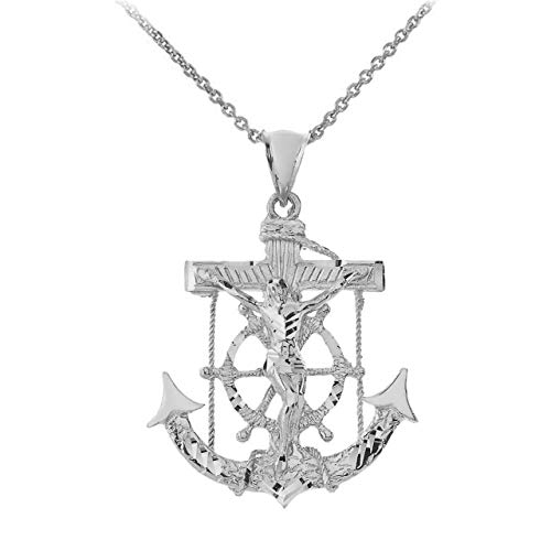 Religious Jewelry Fine 925 Sterling Silver Nautical Mariner's Crucifix Anchor Cross Pendant Necklace, 2.15