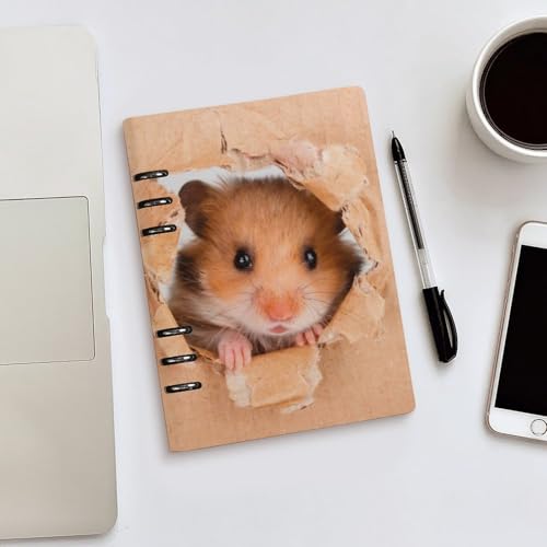 Carnet de notes A5 rechargeable en cuir Funny Hamster à 6 anneaux