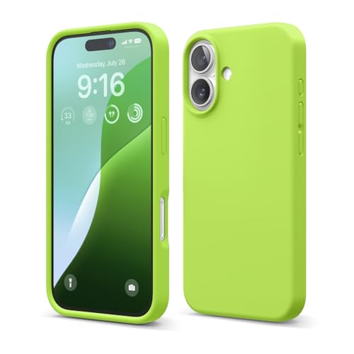 Image of elago Compatible with iPhone 16 Case, Premium Liquid Silicone Case, Full Body Protective Cover, Shockproof, Slim Phone Case, Anti-Scratch Soft Microfiber Lining, 6.1 inch (Lime Green)