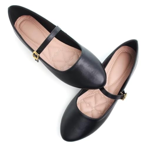 Image of TN TANGNEST Leather Flats for Women Retro Mary Jane Flats