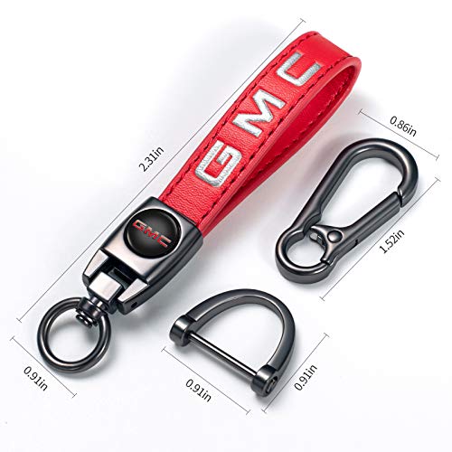 Image of Genuine Leather Car Keychain for GMC Key Chain for Men and Women Family Present Key Ring Accessories(Red)