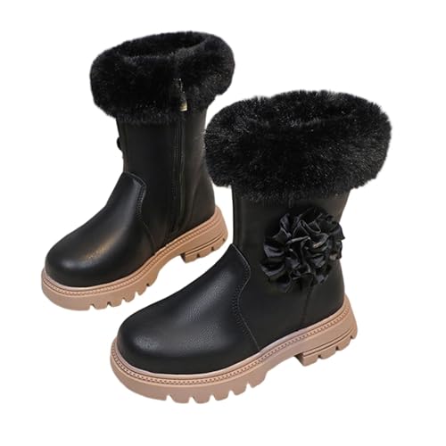Ctreela Girls Fuzzy Warm Winter Short Boots with Furry Faux Fur Lining Bootie Shoes for Little/Big Kids Mid Calf Boots