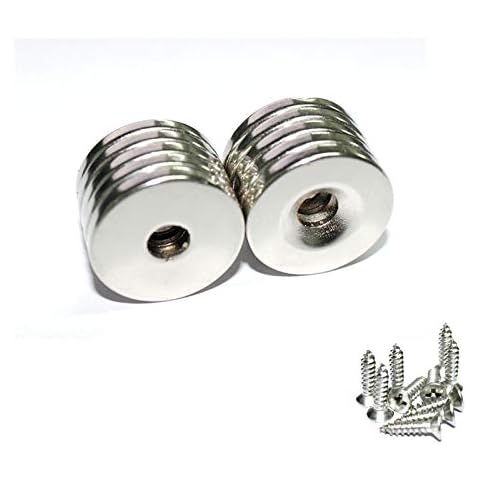 Neodymium Disc Countersunk Hole Magnet,JUNAN 10Pack 20mmx3mm hole 5 mm Strong Permanent Rare Earth Magnets with 10 Screws Cover