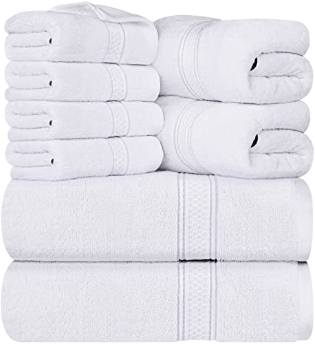Utopia Towels Ensemble de Serviettes de Bain 8 pièces; 2 Serviettes de Bain, 2 essuie-Mains et 4 débarbouillettes - Coton - Qualité d'hôtel, Super Doux et très Absorbant (Blanc)