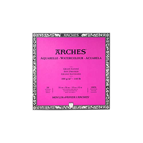 Image of Arches Watercolour Aquarelle 4 Side Glued Pad | Natural White Satin Grain /Hot Press | 300 GSM, 31 x 31 cm- 20 Sheets