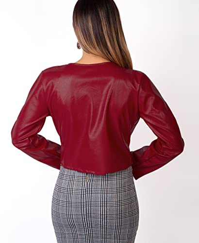 KRISP Women PU Leather Cropped Jacket Long Sleeve Bolero3