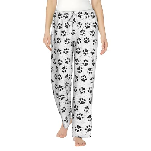 Pantalon de pyjama femme chaud imprimé patte de chien pour l'hiver