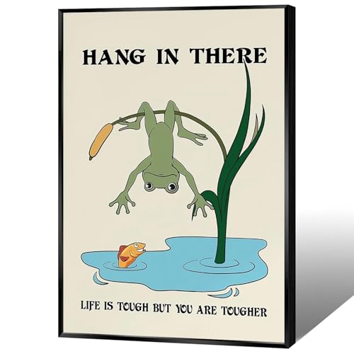 Funny Motivational Frog Canvas Wall Art Hang In There Life