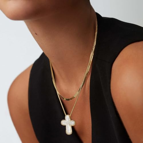 KissYan Bubble Cross Necklace for Women, 14K Gold Plated Cubic Zirconia Cross Pendant Necklaces Simple Trendy Faith Jewelry Gifts4