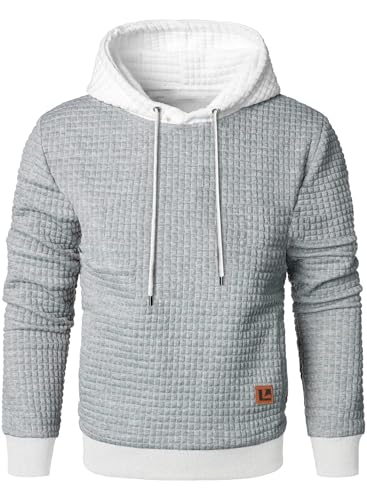 Leidowei Men's Casual Pullover Hoodies Plaid Jacquard Long Sleeve Hooded Sweatshirts2