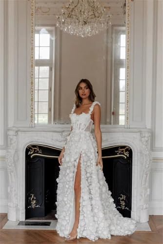 3D Flower Prom Dresses Long A-line Spaghetti Straps Split Formal Evening Dresses 20253