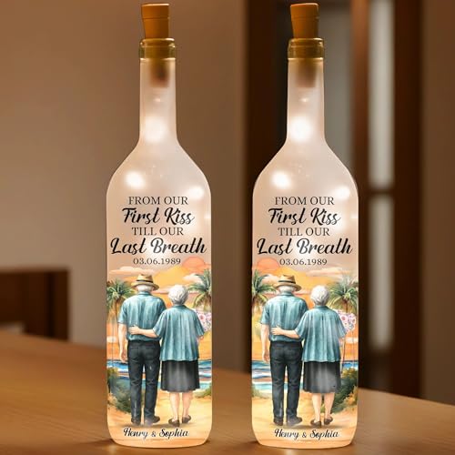Image of Pawfect House Custom Bottle Lamp, Personalized Anniversary Wedding Gifts for Husband and Wife, Him and Her, from Our First Kiss to Our Last Breath, Housewarming Couples Gifts, LED Bottle Lights