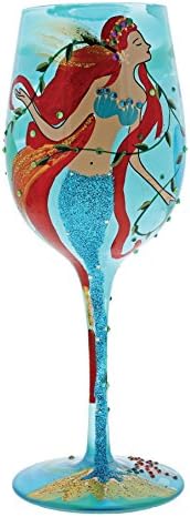Enesco Wine Glass Mermaid Drinkware, 1 Count (Pack of 1), Blue/Green/Orange/Brown