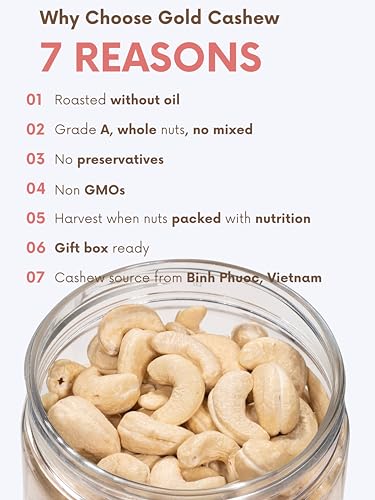 Image of Cashews Roasted Lightly Salted - Snacks for Adults, Whole Nut (No Mixed), Oil Free, Farm Fresh, Plant Based Protein, Promote Heart Health & Weight Loss, Only Nuts & Sea Salt, 17.64 oz (Pack of 1) (Unsalted)