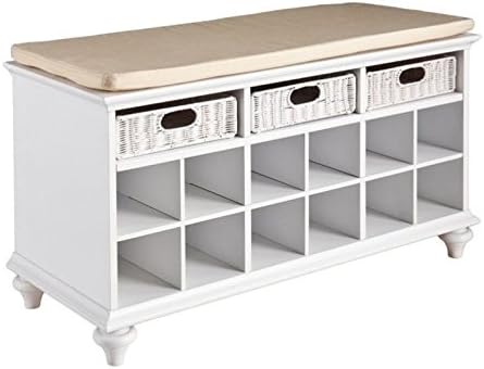 SEI Furniture Chelmsford Entryway Storage Bench - Shoe Cubbies w/Fixed Shelves - White Finish