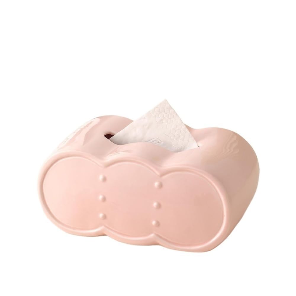 Tissue Case Tissue Box Square Ceramic Home Bedroom Living Room Desktop Organizer Tissue Dispenser(Pink)