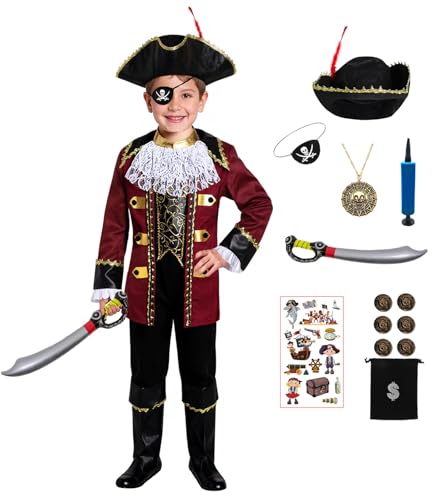Avady Pirate Costume for Kids Halloween Toddler Pirate Costume Set Birthday Themed Party Vest Pants Coat Toy Accessories