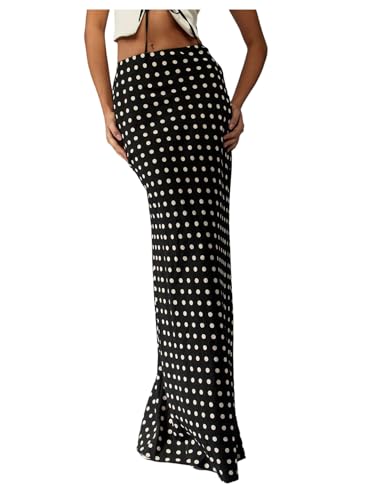 SOLY HUX Women's Polka Dots Maxi Skirts Fishtail Bodycon Long Skirts Elegant Going Out Outfits
