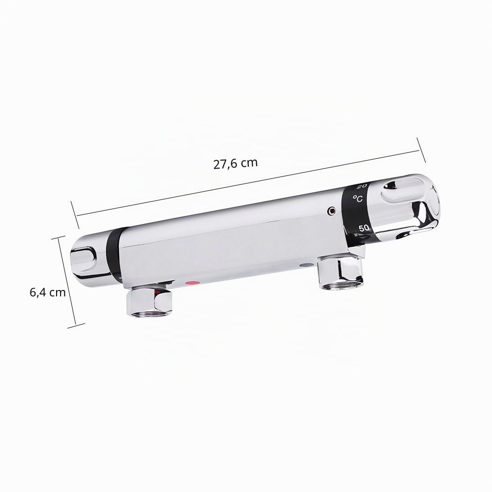 Grifo ducha Termostatico, Grifo Termostático de Ducha Cromado de 38 ℃, Control de Temperatura Constante para Baño, Salida de válvula G 1/2