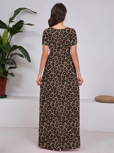 Image of DEARCASE Maxi Dress for Women Short Sleeve Casual Summer Loose Plain Comfy Long Dresses with Pockets