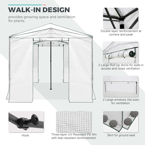Image of EAGLE PEAK 12x8 Easy Setup Pop Up Greenhouse, Support Pole, Clear /White