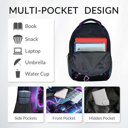 UNIKITTY Backpack for Kids - Gamer Backpack for Boys - Gaming Bookbag with Lunch Box and Pencil Case - 17 Inch Toddler School Bag for Primary Elementary4