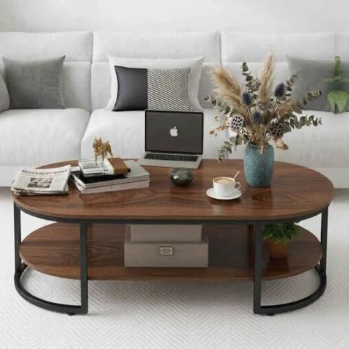 Image of NEST NATURE HAVEN Coffee Table for Office, Dining, Tea Room, Center Table for Living Room, Contemporary Simple Cocktail Table with Brown Desktop and Black Metal Frame