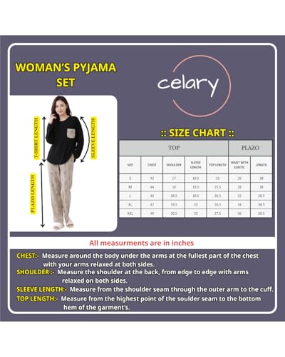 Image of Celary Women's Korean Night Suit Set | Round Neck Full Sleeve Top & Printed Ankle Length Pyjama | Skin-Friendly Fabric Soft Breathable Stretchable Loungewear | M to 2XL