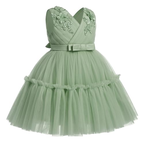 IBTOM CASTLE Flower Girls Dresses for Wedding Sleeveless V Neck Pleated Princess Ruffle Tulle Tutu Dress Birthday Party Dress2