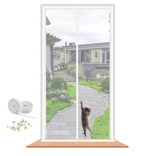 Katzennetz Tür 80x210cm, Fluchtsicher mit Doppelreißverschluss Verstärktes Mesh als Haustür für Katzen, Kratzfest & Atmungsaktiv für Frischluft...