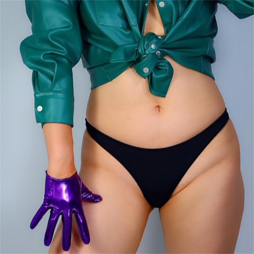 DooWay Short Metallic Leather Gloves Women Shiny Cosplay Dress Party Gloves2