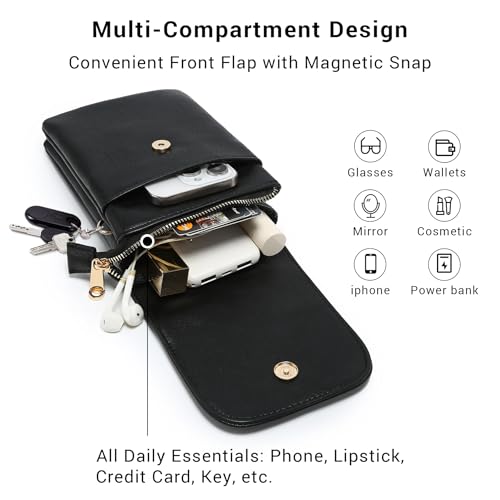 VONMAY Vegan Leather Small Crossbody Bags for Women, 3 Compartment Cell Phone Wallet Purses with Adjustable Guitar Strap4