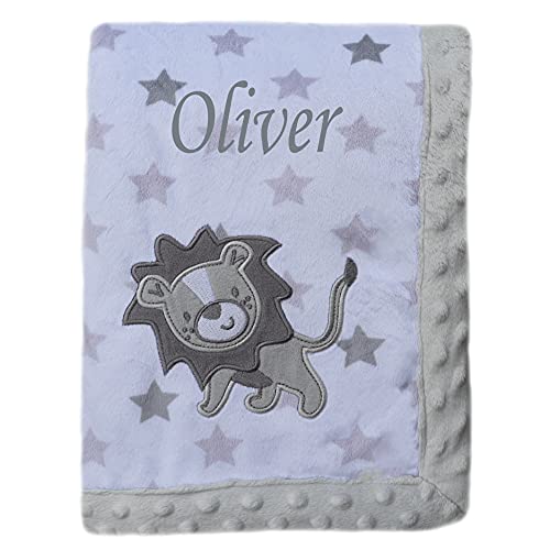 Alwaystrusted Personalised Gift Grey Lion Baby Blanket Grey Name Italic Font Boy Girl AT-SB51-33-CG