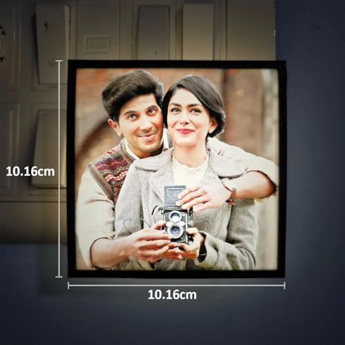 Image of Personalized Square Night LED Lamp with Custom Photo & Text | 4 x 4 Inch Plastic Night Light | Plug-in AC Powered | Custom Gift for Birthday, Anniversary, Home Decor & All Occasions (Black)