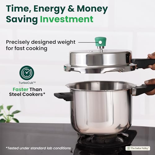 Image of The Indus Valley Triply Stainless Steel Pressure Cooker Outer Lid | Large, 5L, 2.04kg | Induction Friendly | ISI-Certified, Nonstick 3-Layer Body, 100% Pure & Toxin-Free, 5 Years Warranty