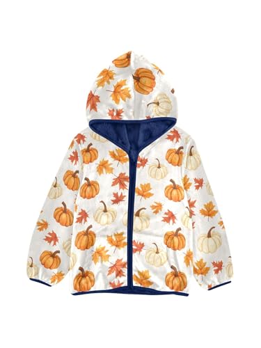 Farm Maple Leaves Pumpkins Girls Fleece Jacket Girls Fall Jacket Boys Coats Zip Up Hoodie Children Outerwear 2-10T