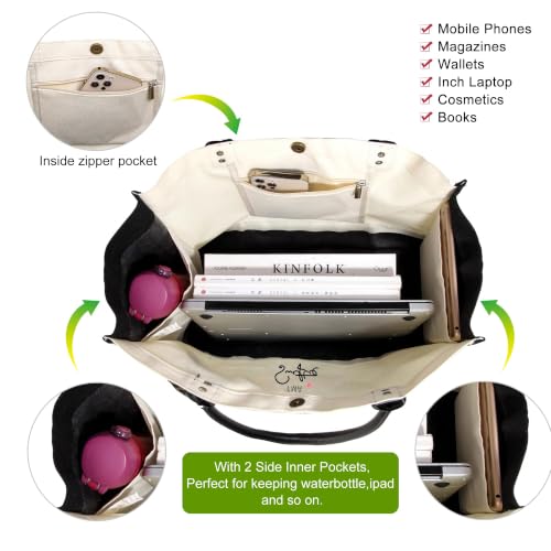 Image of BeeGreen Embroidery Monogram Initial Tote Bag Gift for Women Teacher Mom Friend Personalized Gift for Birthday Beach