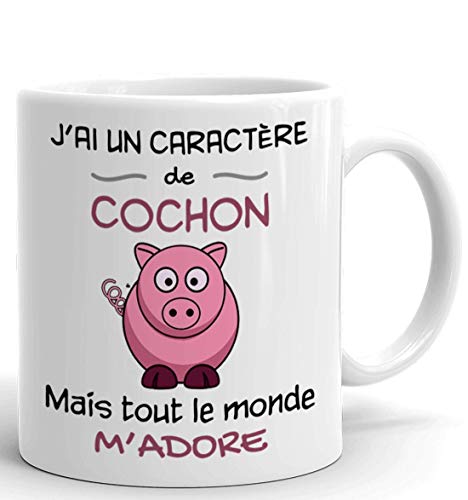 L'Esprit Des Anges Tasse-Mug Cadeau Humour - J'ai un Caractère de Cochon mais Tout le Monde m'Adore -Original Drole Rigolo Anniversaire Papa Maman
